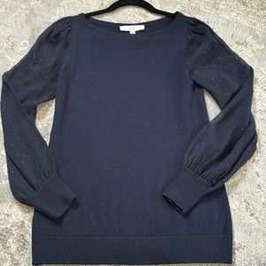Ann Taylor Loft Navy Blue Sweater with Sheer Sleeves (Size XS)